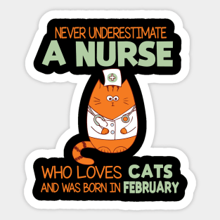 Never Underestimate A Nurse Loves Cats Was Born In February Sticker